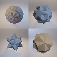 A set of fractal three-dimensional monochrome symbolic objects.