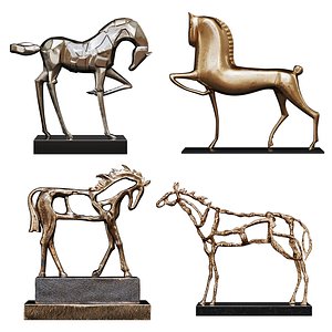 3D horses sculptures set model