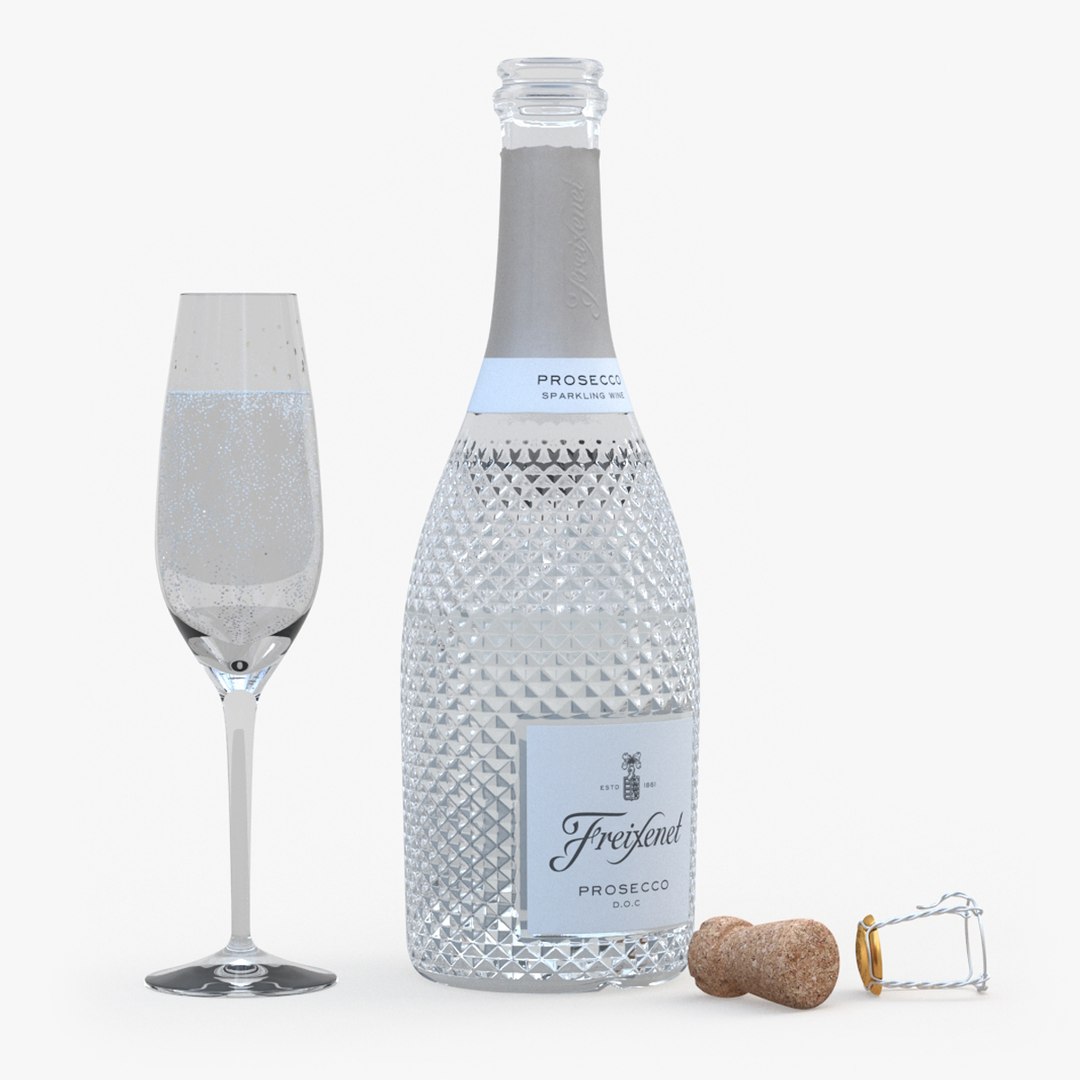 Freixenet Prosecco Sparkling Wine and Glass 3D model preview