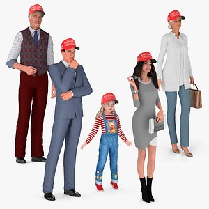 3D People Wearing Trump Hat Collection 2