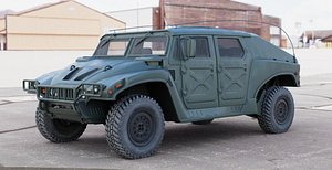 Military Vehicle Humvee HMMWV Concept Army Green Color 3D model