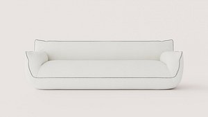 Modern Linen Sofa with Curved Arms and Bench Cushion