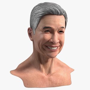 3D Chinese Elderly Man Head Smiling