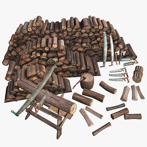 Set of Lumberjack and Firewood 3D model