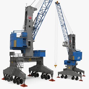 Terex Gottwald Mobile Harbour Crane Gray Blue Rigged