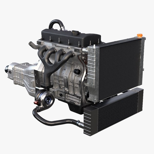3D model Straight-Four Turbo Engine and Gearbox