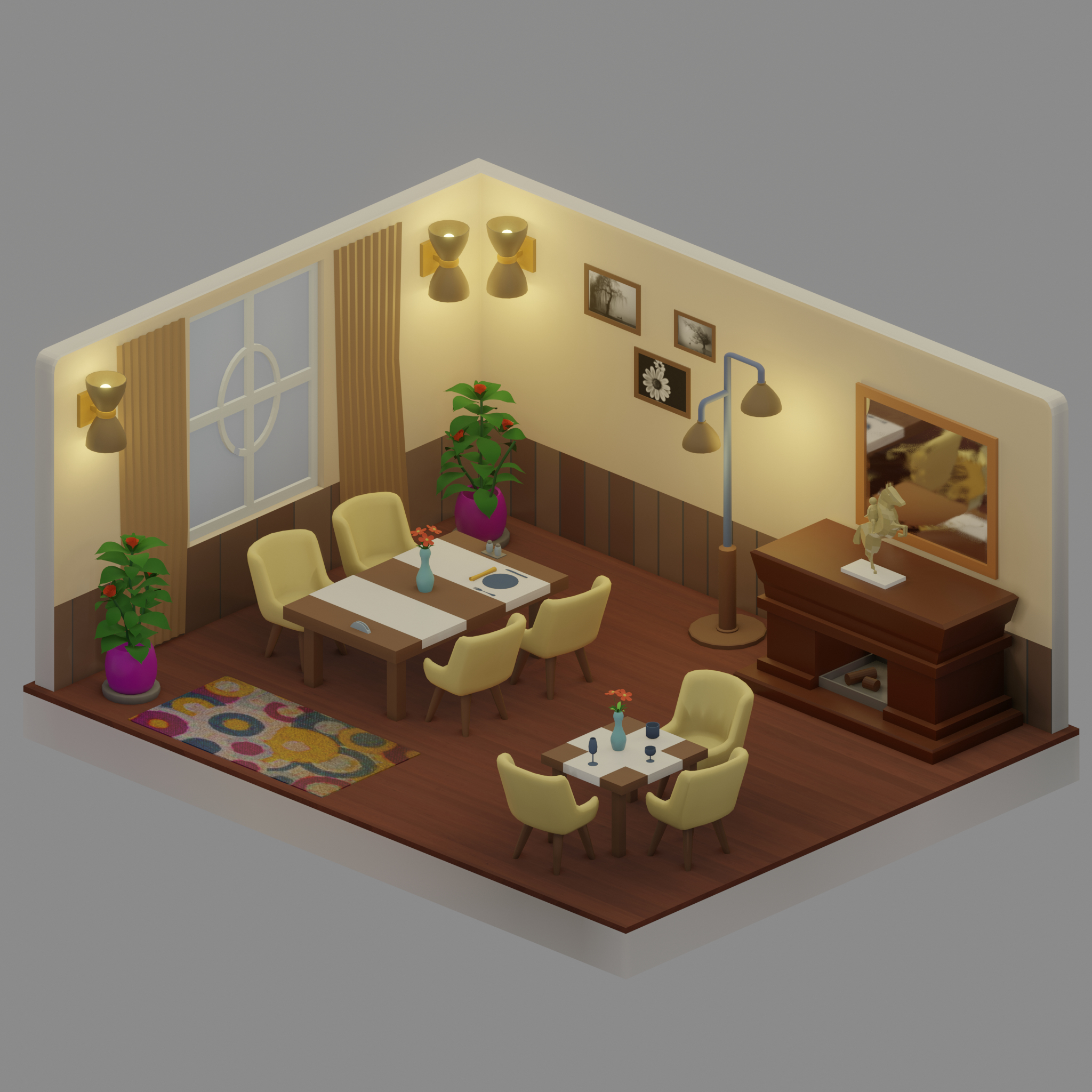 3D isometric dining room model - TurboSquid 1686349