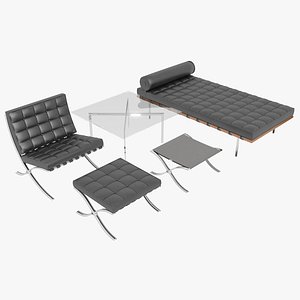 Knoll Black Leather Barcelona Complete Set