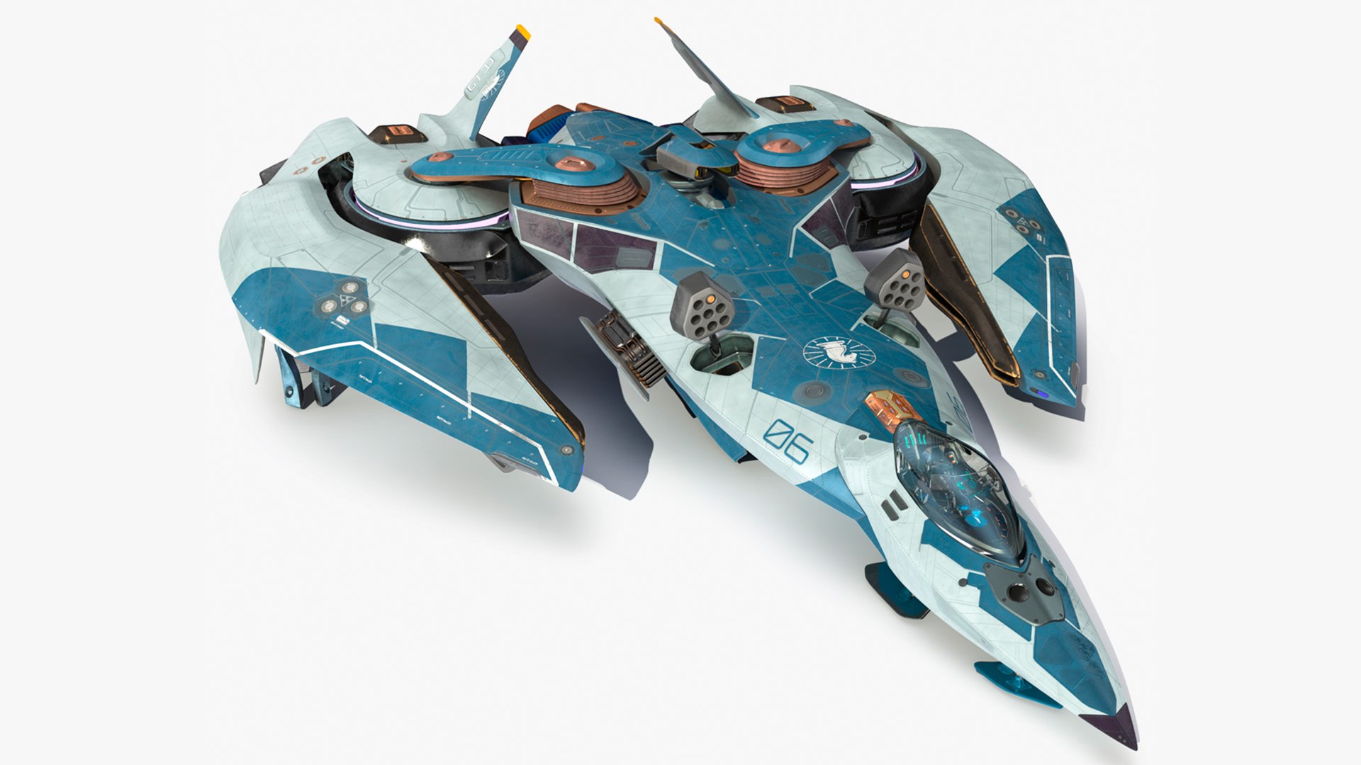 Sci Fi Fighter Jet Blue 3D model preview