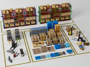 3D Warehouse Storage Racks Logistics Interior PBR Game Ready model