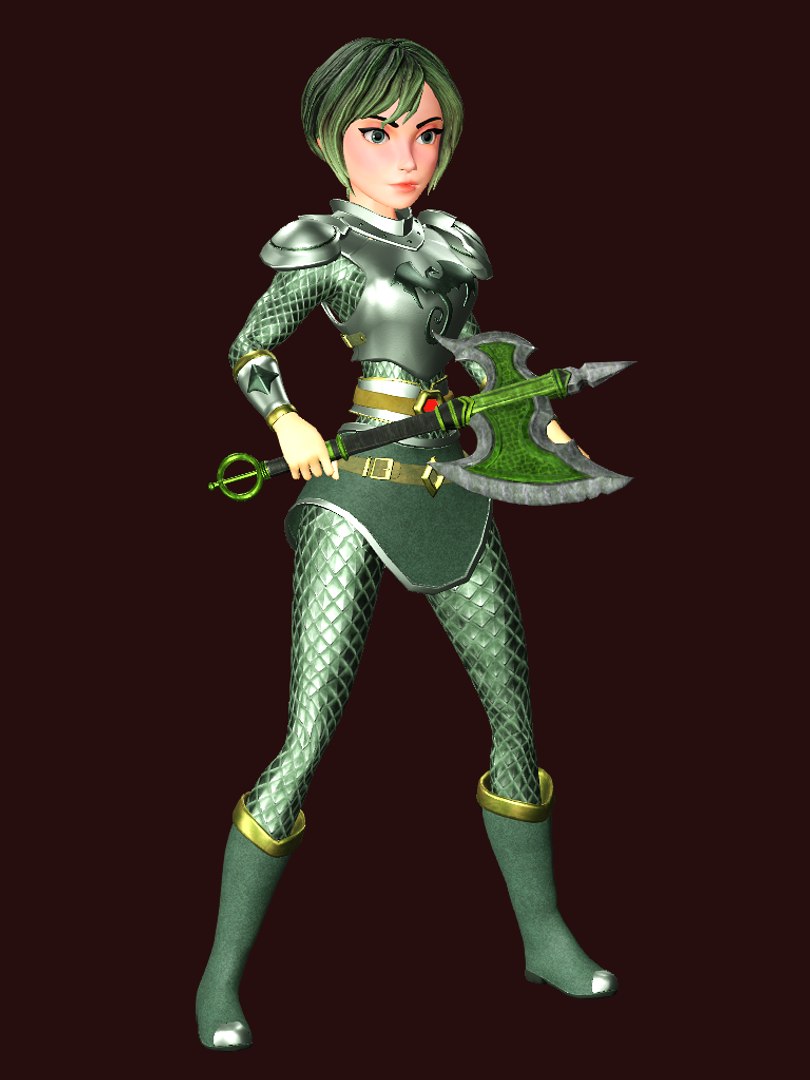 3D Cartoon Rigged Medieval Warrior Girl-Lebu Character 3D Model Model ...