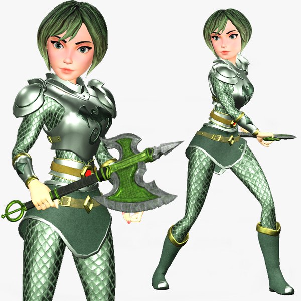 3D Cartoon Rigged Medieval Warrior Girl-Lebu Character 3D Model model