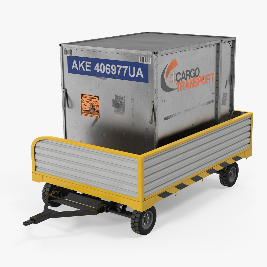 Airport Luggage Trolley with Container Rigged 3D Model 3D model preview
