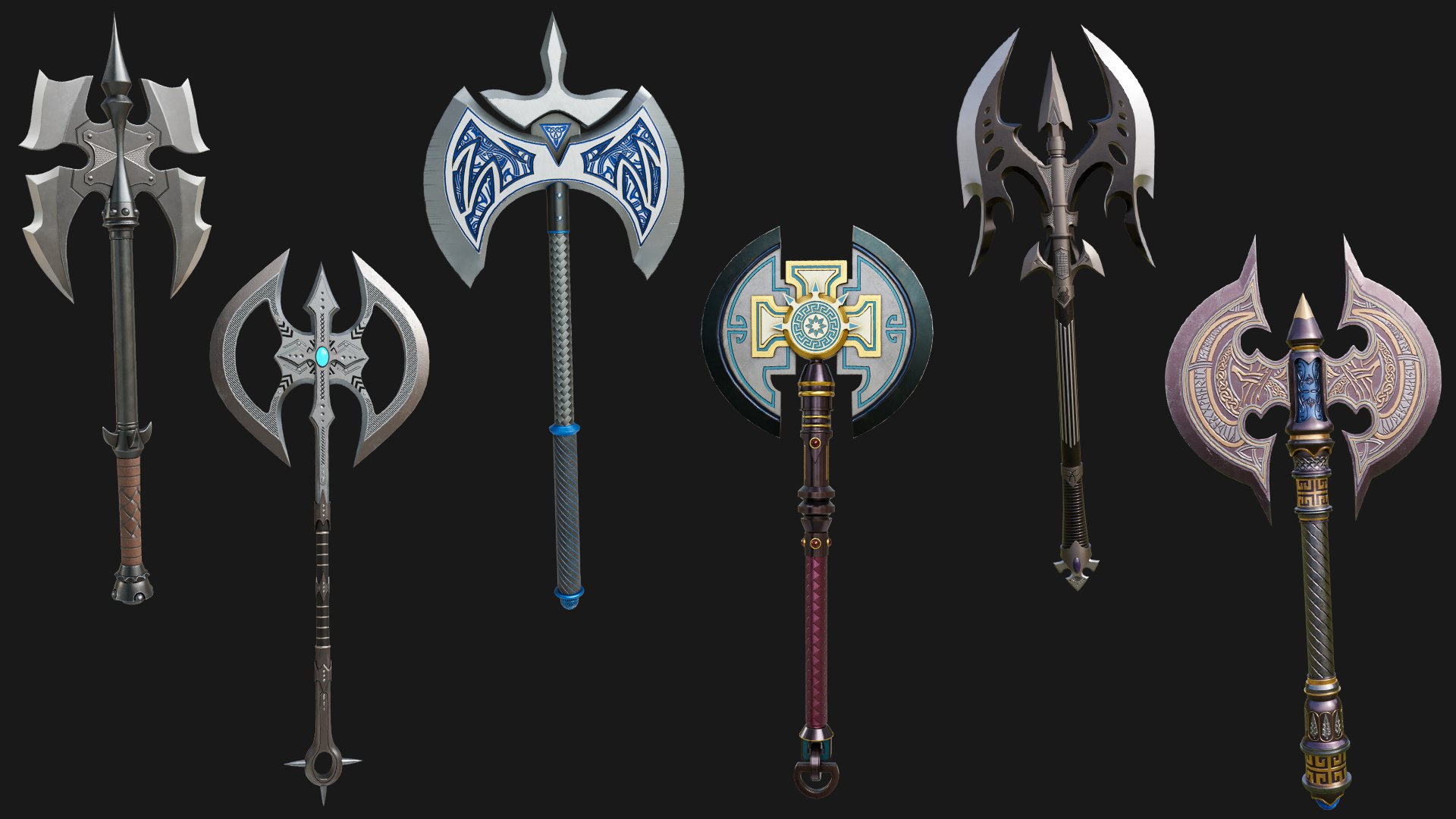 6 Battle Axes Collection All PBR Unity UE Textures 3D Model ...