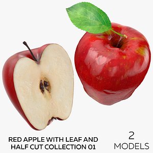 3D Red Apple With Leaf and Half Cut Collection 01 - 2 models model