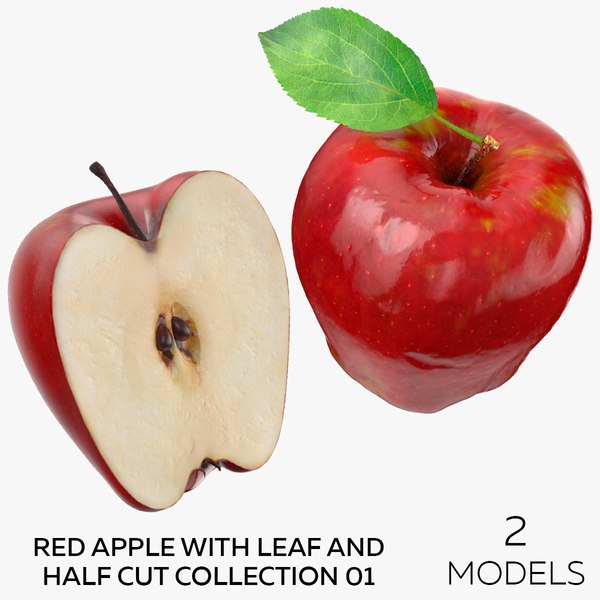 3D Red Apple With Leaf and Half Cut Collection 01 - 2 models model