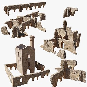 Modular Brick Stone Ruin Set Pbr Scan 3D model
