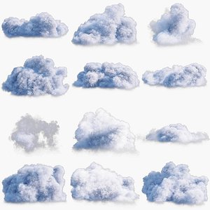 Pack of 12 Realistic 3D Clouds with different shapes and sizes - VDB Models not animated