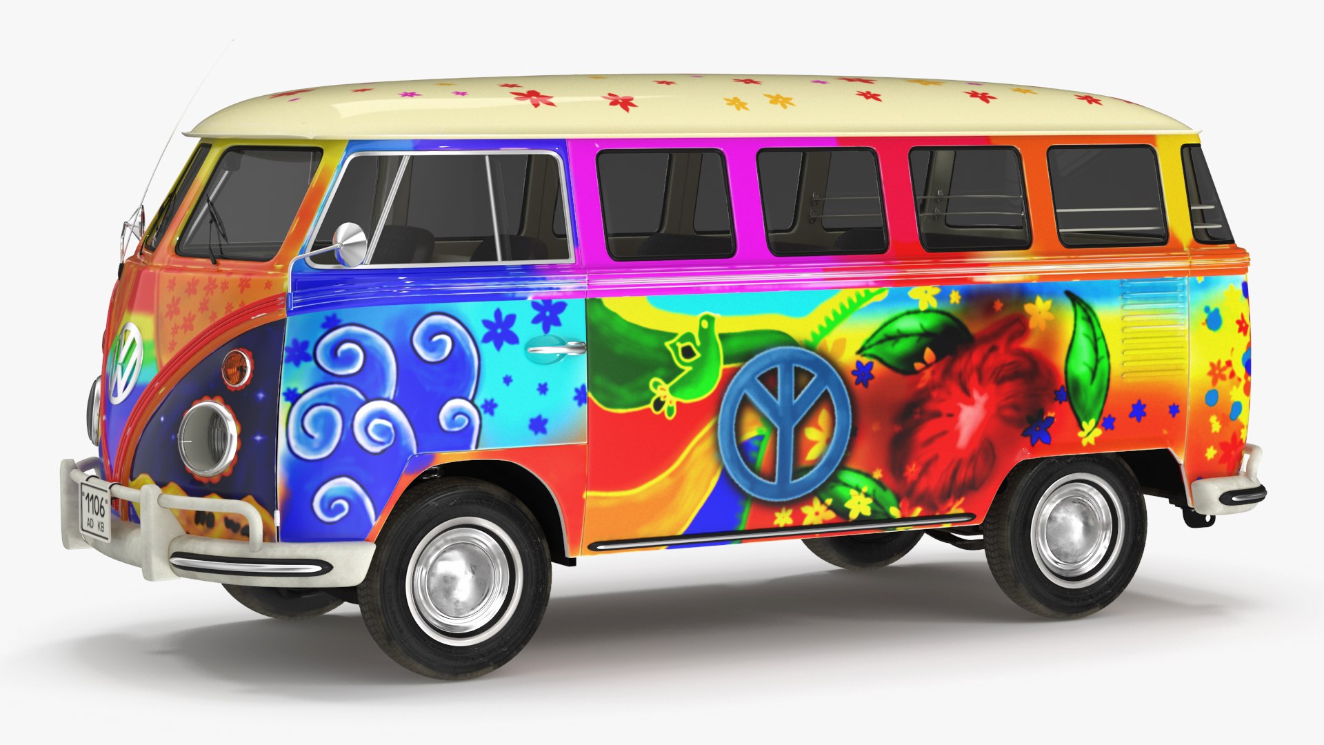 Hippie Volkswagen Bus Simple Interior 3D model preview