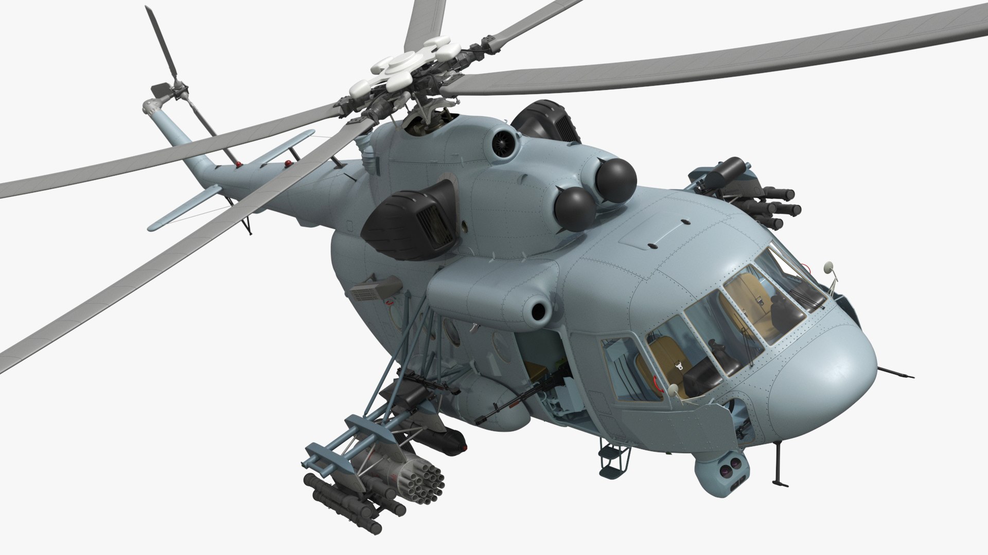 Attack and Transport Military Helicopter Grey Rigged for Cinema 4D 3D model preview