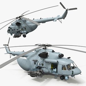 Attack and Transport Military Helicopter Grey Rigged for Cinema 4D