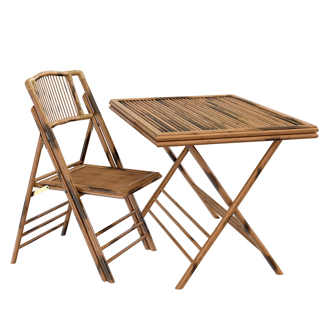3D Bamboo Folding Chair And Table Exterior Cafe TurboSquid 1786666