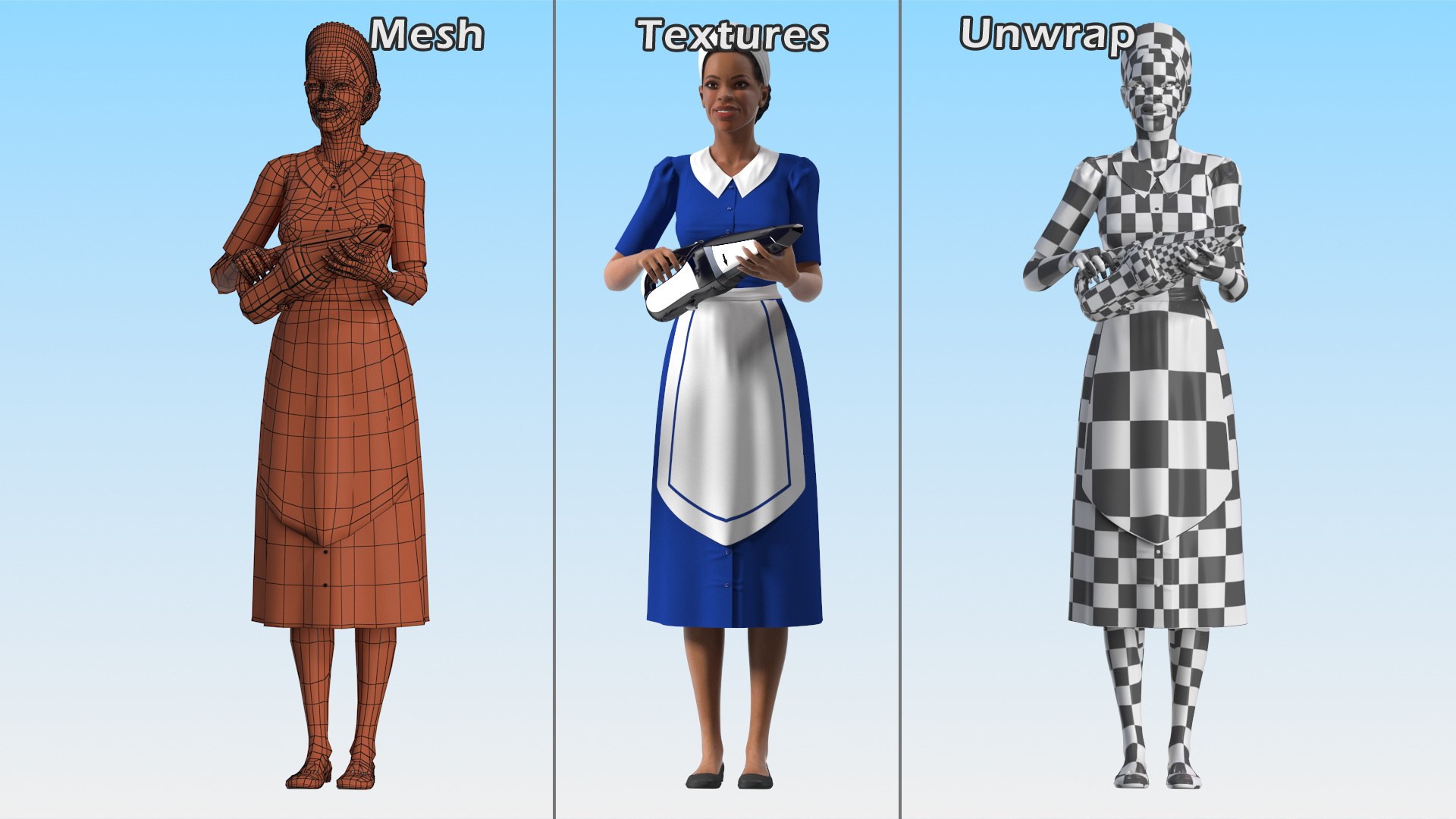 3D model Light Skin Black Maid with Handheld Vacuum Cleaner https://p.turbosquid.com/ts-thumb/1I/hDoYpS/4z/lightskinblackmaidwithhandheldvacuumcleaner3dmodel016/jpg/1650967597/1920x1080/fit_q87/14633a381a141a7a0c55daa87422a8b04e979e02/lightskinblackmaidwithhandheldvacuumcleaner3dmodel016.jpg