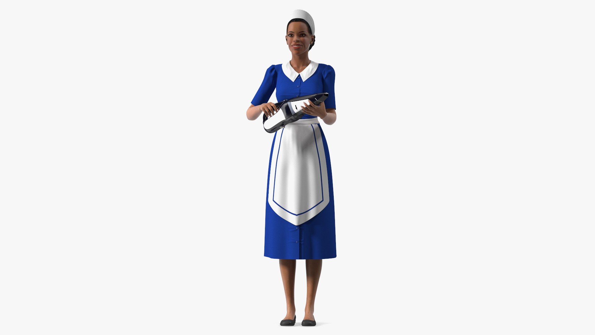 Light Skin Black Maid with Handheld Vacuum Cleaner 3D model preview
