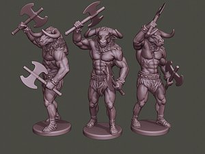 minotaur warrior stand2 axes 3D