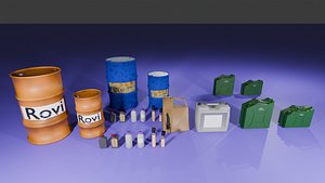 3D Dirty  Clean Industrial  Oil Barrels Canisters  Spray Can