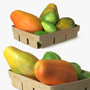 Tropical Papaya Fruits in Wooden Basket 3D