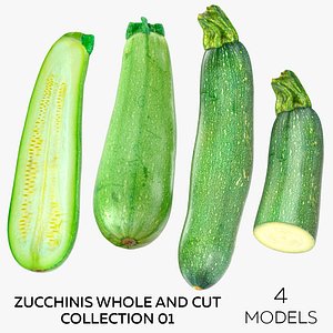 3D 4 Zucchinis Whole and Cut 01 Collection