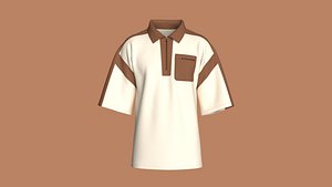 Men Shoulder Drop Polo Shirt With Half Zip 3D