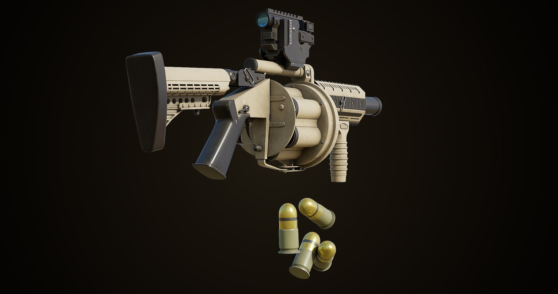 Grenade Launcher Gun PBR Unity UE V-Ray Textures Included 3D model https://p.turbosquid.com/ts-thumb/1I/yZ0MlW/0h/gun06_0015/jpg/1657028735/1920x1080/fit_q87/094852d465d632121432efeeee950a31aa2b7e50/gun06_0015.jpg