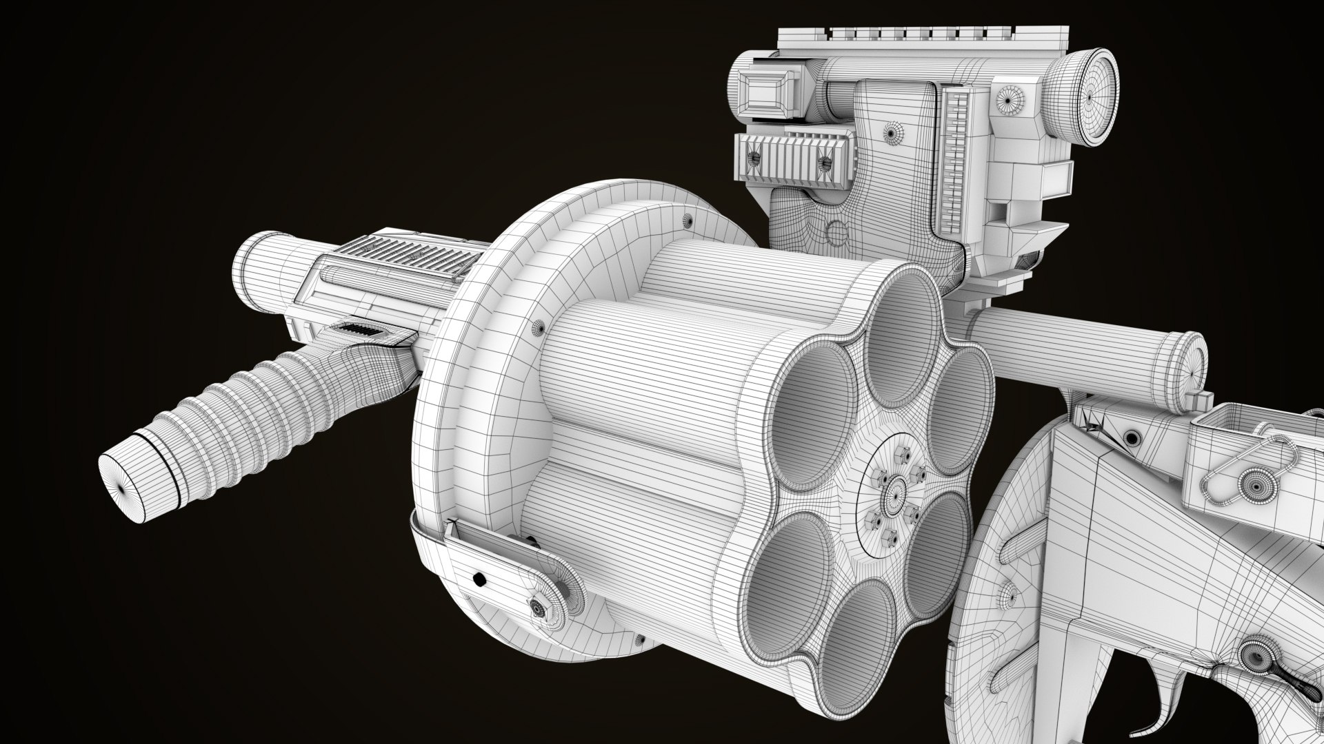 Grenade Launcher Gun PBR Unity UE V-Ray Textures Included 3D model https://p.turbosquid.com/ts-thumb/1I/yZ0MlW/8H/gun06wireframe__00002/jpg/1657429333/1920x1080/fit_q87/24356bbd762081582dd2b677fc86430a0b47b9a7/gun06wireframe__00002.jpg