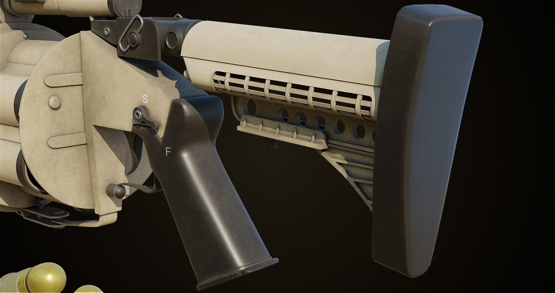 Grenade Launcher Gun PBR Unity UE V-Ray Textures Included 3D model https://p.turbosquid.com/ts-thumb/1I/yZ0MlW/9D/gun06_0029/jpg/1657028837/1920x1080/fit_q87/dae2ade488ad97ea03d62d7bafbe1ad67b43b5ad/gun06_0029.jpg