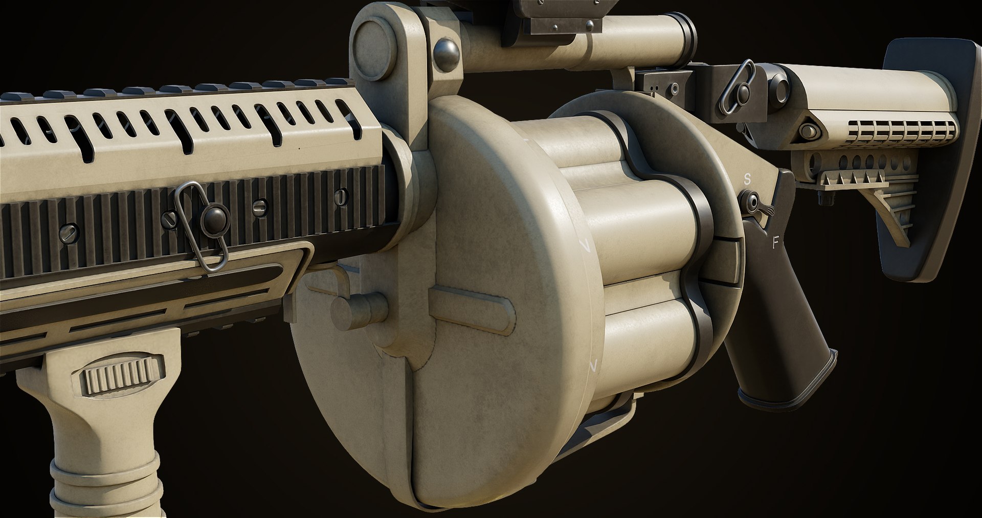 Grenade Launcher Gun PBR Unity UE V-Ray Textures Included 3D model https://p.turbosquid.com/ts-thumb/1I/yZ0MlW/F1/gun06_0027/jpg/1657028826/1920x1080/fit_q87/82b54bb9a6e3a60696165625db2f518f0b849ce7/gun06_0027.jpg