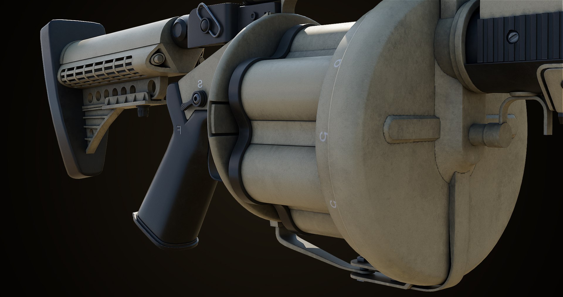 Grenade Launcher Gun PBR Unity UE V-Ray Textures Included 3D model https://p.turbosquid.com/ts-thumb/1I/yZ0MlW/Hr/gun06_0033/jpg/1657028853/1920x1080/fit_q87/93ec17874166d299eca28d5ebaf889e1160374e4/gun06_0033.jpg