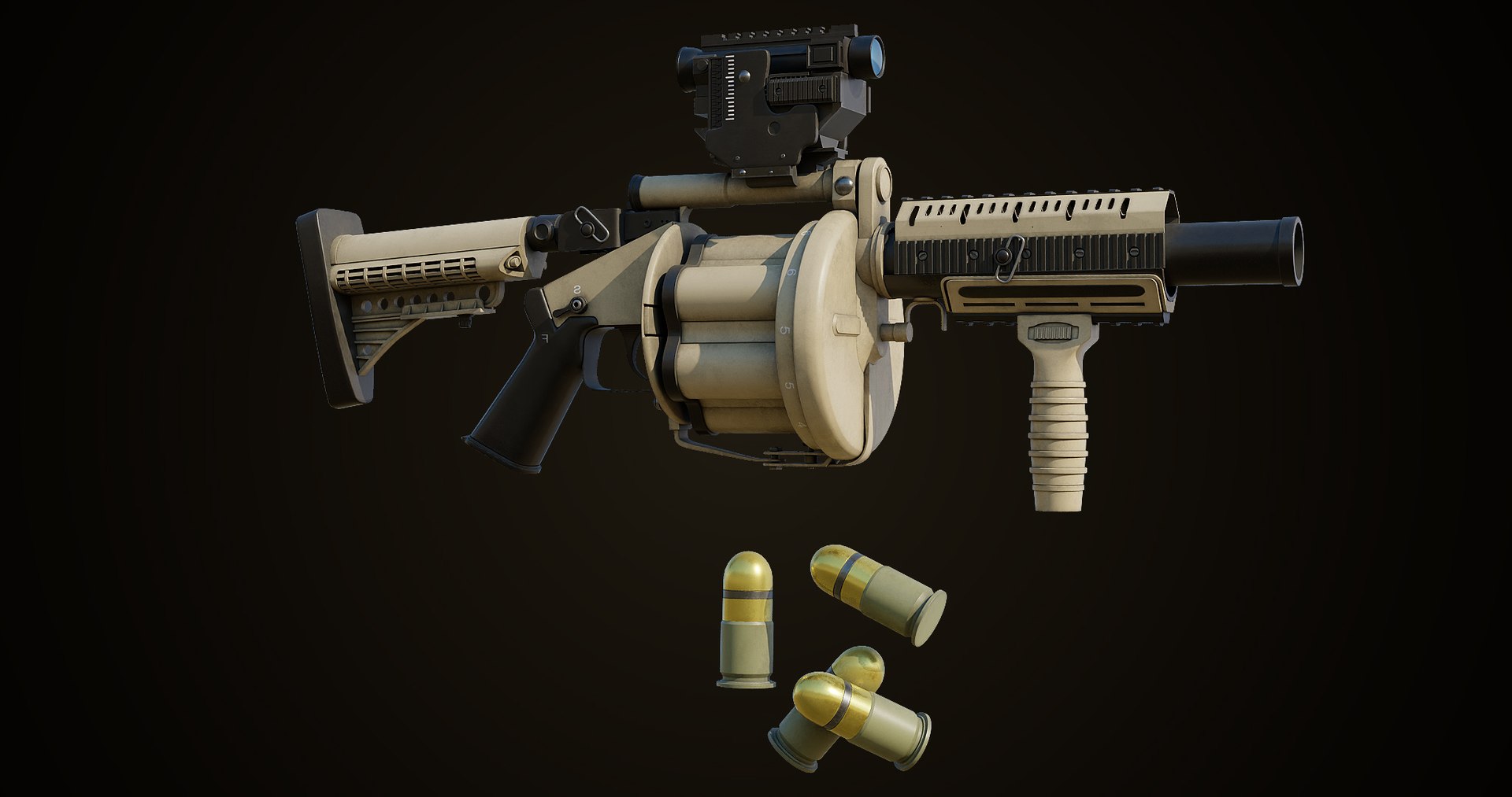 Grenade Launcher Gun PBR Unity UE V-Ray Textures Included 3D model https://p.turbosquid.com/ts-thumb/1I/yZ0MlW/L6/gun06_0010/jpg/1657028730/1920x1080/fit_q87/dec880cc6f65dafddf0b42dd289afea0ea0c574d/gun06_0010.jpg
