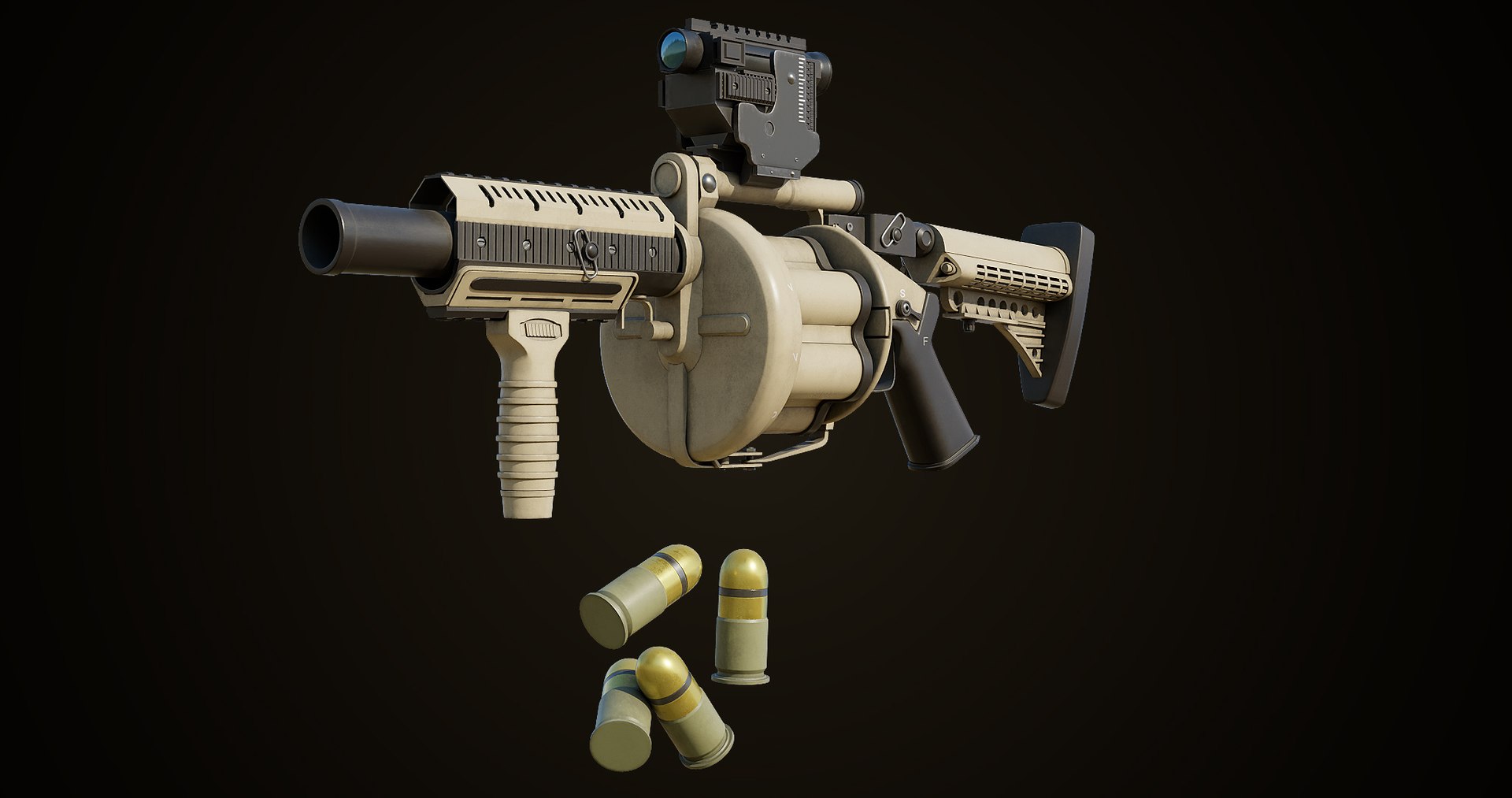 Grenade Launcher Gun PBR Unity UE V-Ray Textures Included 3D model https://p.turbosquid.com/ts-thumb/1I/yZ0MlW/Mc/gun06_0003/jpg/1657028728/1920x1080/fit_q87/36145610c7c31cb2e0be6c5829f16bea8fea2406/gun06_0003.jpg
