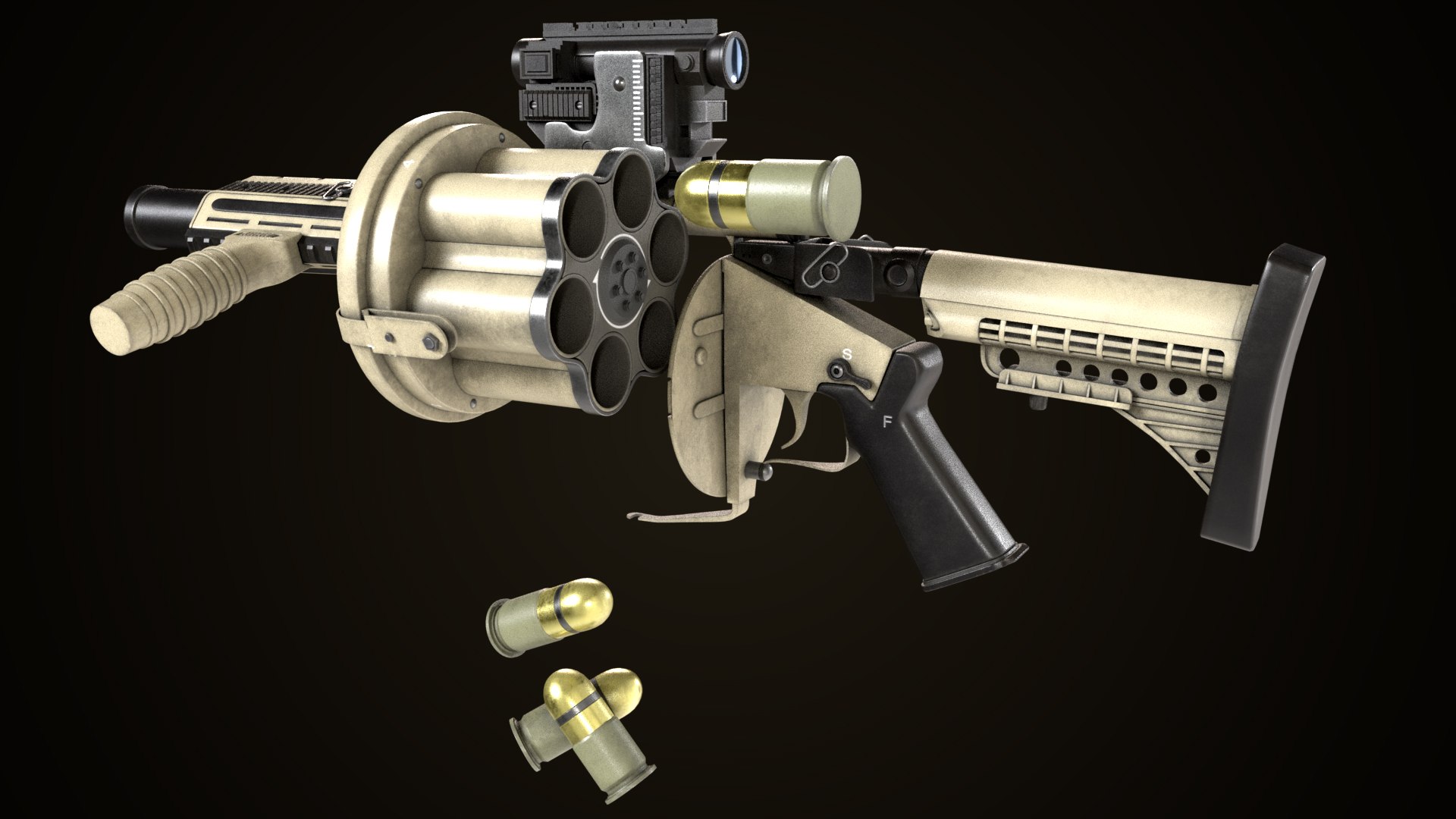 Grenade Launcher Gun PBR Unity UE V-Ray Textures Included 3D model https://p.turbosquid.com/ts-thumb/1I/yZ0MlW/PS/gun06_00046/jpg/1657249665/1920x1080/fit_q87/740764cf725de958e121863d5c094b053a358d8d/gun06_00046.jpg