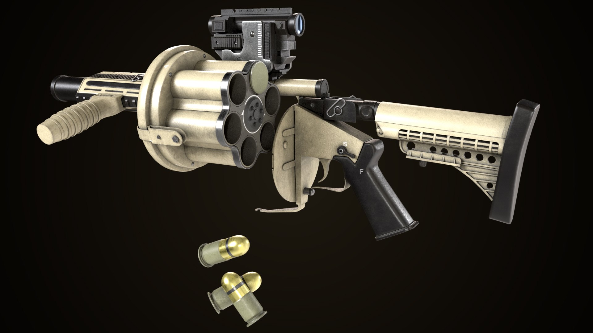 Grenade Launcher Gun PBR Unity UE V-Ray Textures Included 3D model https://p.turbosquid.com/ts-thumb/1I/yZ0MlW/XB/gun06_00052/jpg/1657249665/1920x1080/fit_q87/0193c9afcde5be941d2a17ea95db55b74ac9bd5e/gun06_00052.jpg