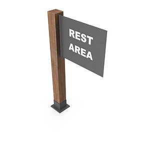 3D Wooden Base Metal Sign Mounted on the Ground model