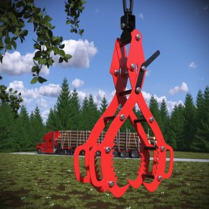 Serrated Log Lifter Tongs Red Rigged for Cinema 4D 3D model