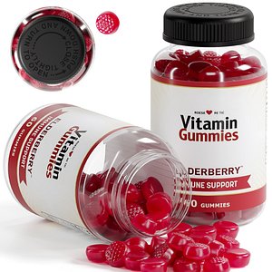 3D Gummy Supplement Bottle   Elderberry