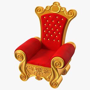 Santa Throne Chair in Red Velvet and Gold Frame 3D model