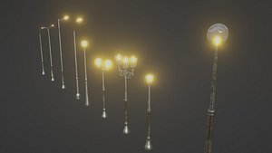 3D lowpoly street lights with pbr textures