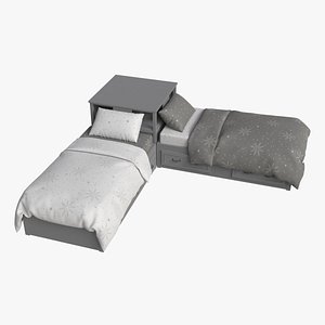 3D Pottery Barn Belden Twin Beds with Headboard Shelf