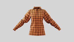 Female Shirt 01 Orange  Fannel Checkered 3D model