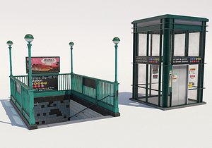 subway entrance nyc low-poly 3D model